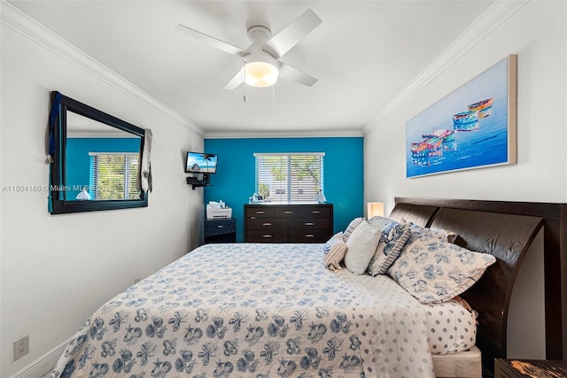 3553 NE 171st St Unit P, North Miami Beach, FL 33160 - bedroom with ornamental molding, a ceiling fan, and baseboards