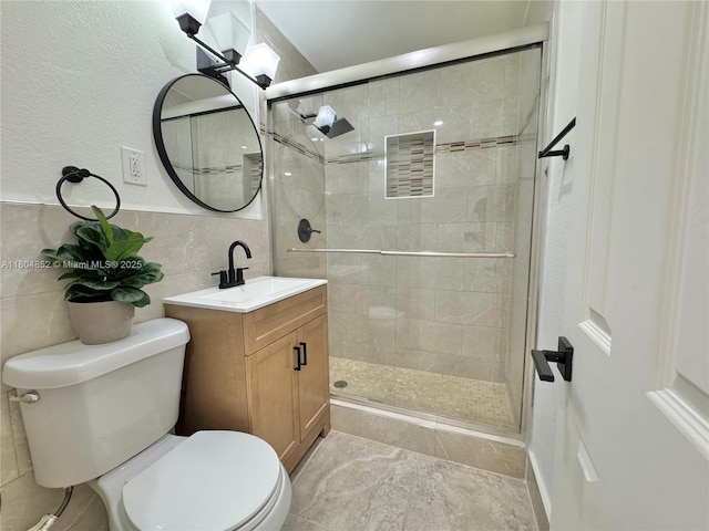 5101 SW 112th Pl, Miami, FL 33165 - full bathroom with toilet, a stall shower, vanity, and tile walls