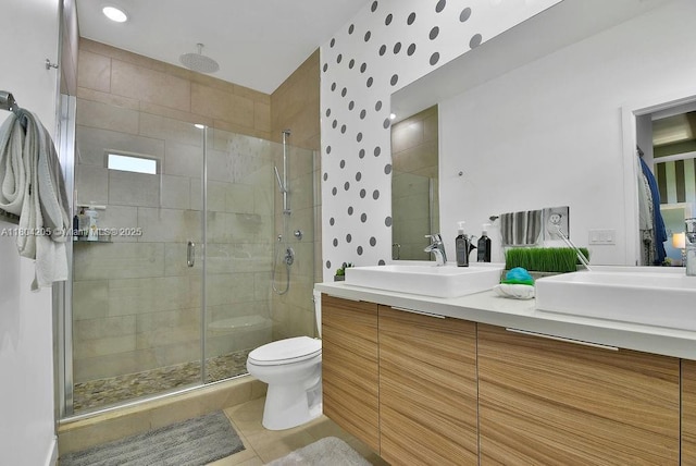15678 NW 91st Ct, Miami Lakes, FL 33018 - full bath with a stall shower, double vanity, toilet, and tile patterned flooring