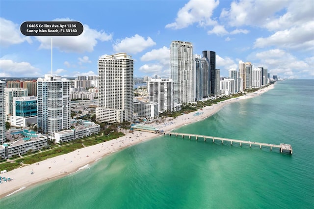 16485 Collins Ave Unit 1236-, Corner Unit Ocean, Sunny Isles Beach, FL 33160 - bird's eye view of waterfront with a beach and a view of skyline