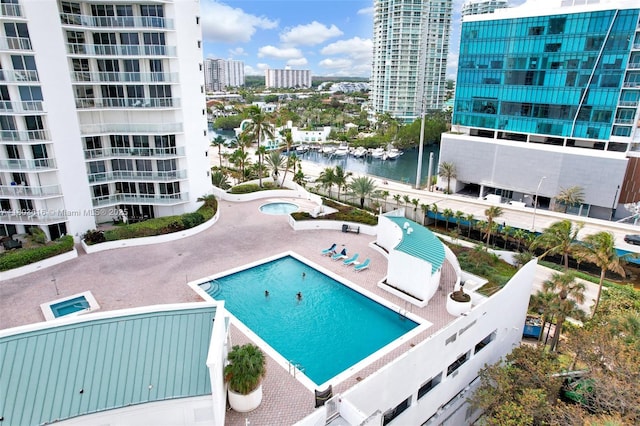 16485 Collins Ave Unit 1236-, Corner Unit Ocean, Sunny Isles Beach, FL 33160 - view of pool with a water view and a city view