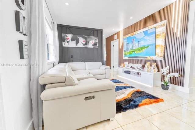 8000 SW 36th St, Miami, FL 33155 - living area with tile patterned floors, an accent wall, recessed lighting, and baseboards
