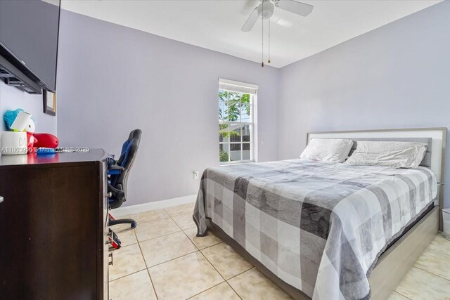 8000 SW 36th St, Miami, FL 33155 - bedroom with light tile patterned floors, ceiling fan, and baseboards