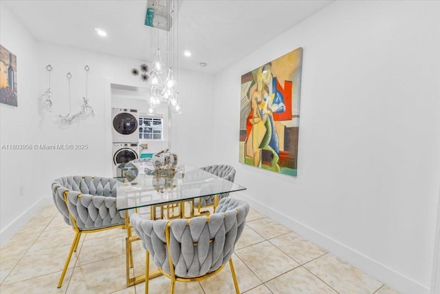 8000 SW 36th St, Miami, FL 33155 - tiled dining space with estacked washer and dryer, baseboards, and recessed lighting