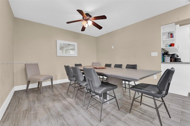 10350 SW 30th St, Miami, FL 33165 - dining room featuring light wood-type flooring, ceiling fan, and baseboards