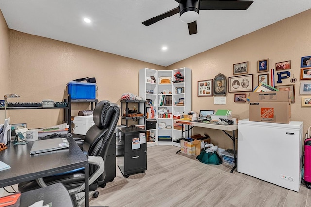 10350 SW 30th St, Miami, FL 33165 - office space featuring ceiling fan, wood finished floors, a textured wall, and recessed lighting