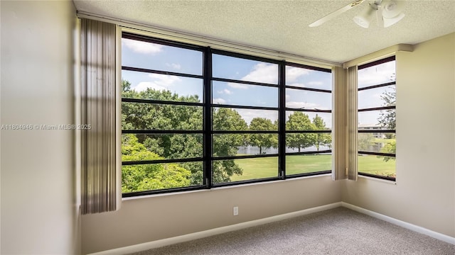 1709 Whitehall Dr Unit 306, Davie, FL 33324 - empty room with plenty of natural light, a water view, a ceiling fan, carpet floors, and a textured ceiling