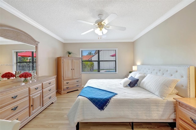 11955 Brim Way, Cooper City, FL 33026 - bedroom with multiple windows, light wood-style floors, ornamental molding, a textured ceiling, and a ceiling fan