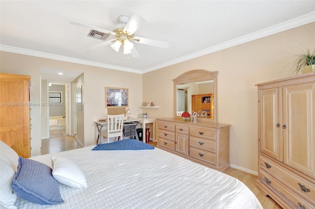 11955 Brim Way, Cooper City, FL 33026 - bedroom with crown molding, light wood-type flooring, a ceiling fan, and ensuite bathroom