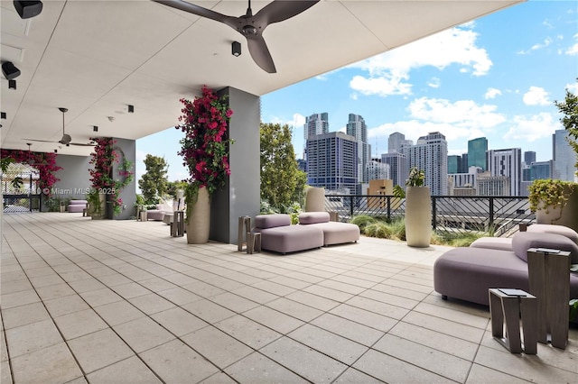 601 NE 1st Ave Unit 2004, Miami, FL 33132 - view of patio / terrace with ceiling fan and a view of skyline