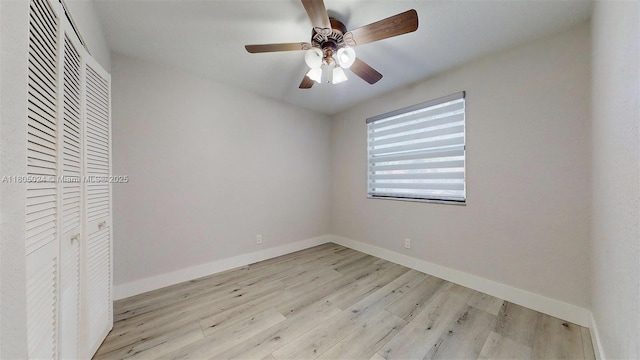 15805 W Waterside Cir Unit 202, Sunrise, FL 33326 - unfurnished bedroom with light wood-type flooring, baseboards, a closet, and ceiling fan