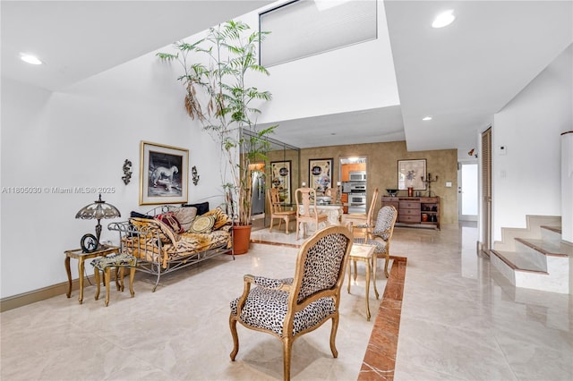 214 Poinciana Dr Unit 204, Sunny Isles Beach, FL 33160 - living area featuring stairs, recessed lighting, and marble finish flooring