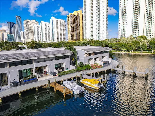 214 Poinciana Dr Unit 204, Sunny Isles Beach, FL 33160 - dock area with a water view and a view of skyline