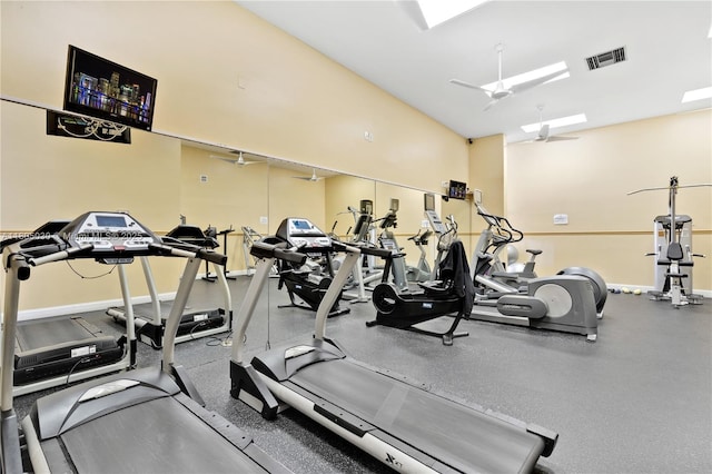 214 Poinciana Dr Unit 204, Sunny Isles Beach, FL 33160 - gym with a skylight and ceiling fan