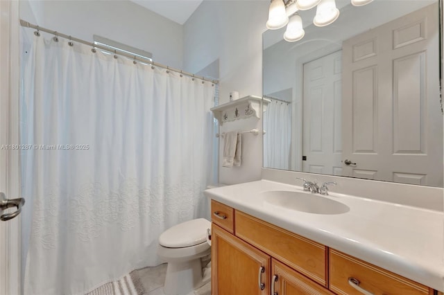 12668 NW 74th Pl, Parkland, FL 33076 - full bathroom featuring toilet, vanity, tile patterned flooring, and a chandelier