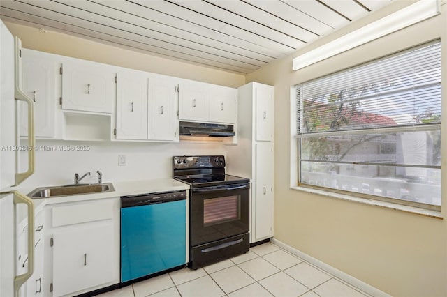 3774 Inverrary Blvd Unit 203P, Lauderhill, FL 33319 - kitchen with dishwasher, under cabinet range hood, black / electric stove, white cabinetry, and light tile patterned floors