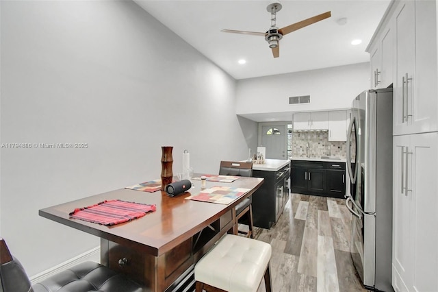 8113 SW 22nd Ct Unit 150, Davie, FL 33324 - dining space featuring light wood-style flooring, ceiling fan, and recessed lighting