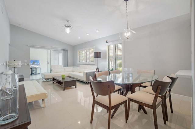 8080 Sweetbriar Way, Boca Raton, FL 33496 - dining area featuring a ceiling fan and vaulted ceiling
