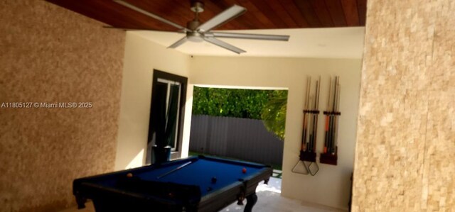 155 W 60th St, Hialeah, FL 33012 - recreation room with ceiling fan, pool table, and wooden ceiling