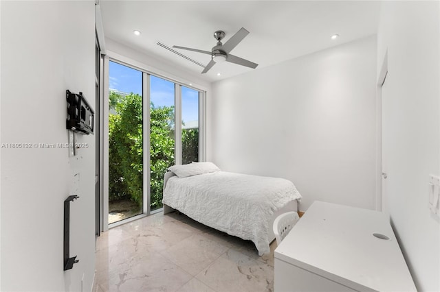 544 Fernwood Rd Unit 544, Key Biscayne, FL 33149 - bedroom with light marble finish floors, recessed lighting, and a ceiling fan