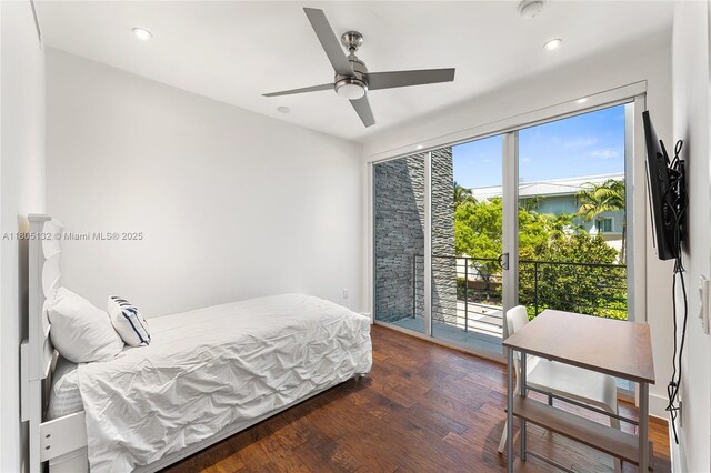 544 Fernwood Rd Unit 544, Key Biscayne, FL 33149 - bedroom with access to exterior, wood finished floors, recessed lighting, and a ceiling fan