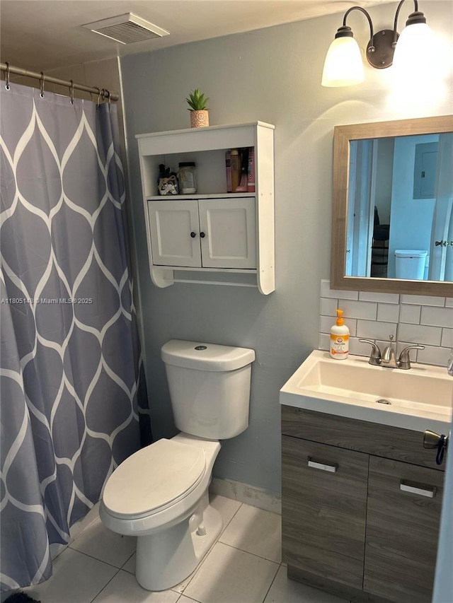 6416 SW 131st Path Unit 1709, Miami, FL 33183 - bathroom with toilet, tile patterned floors, decorative backsplash, vanity, and electric panel