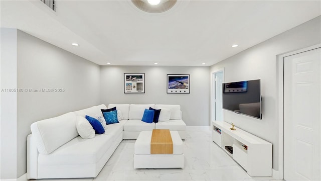 931 SW 11th St Unit H-1, Miami, FL 33129 - living room featuring light marble finish flooring and recessed lighting