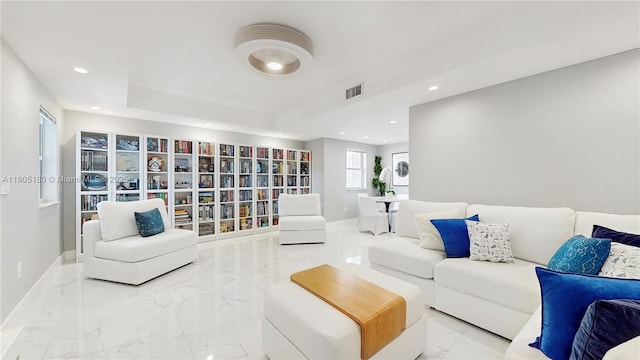 931 SW 11th St Unit H-1, Miami, FL 33129 - living area featuring marble look tiles, recessed lighting, and baseboards