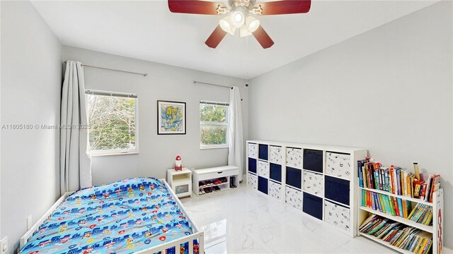 931 SW 11th St Unit H-1, Miami, FL 33129 - bedroom featuring marble finish flooring and a ceiling fan