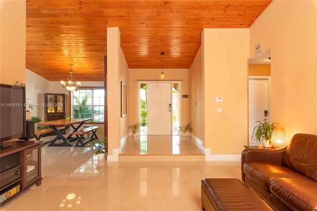 15332 SW 142nd Ter, Miami, FL 33196 - entrance foyer with wood ceiling, a chandelier, and lofted ceiling