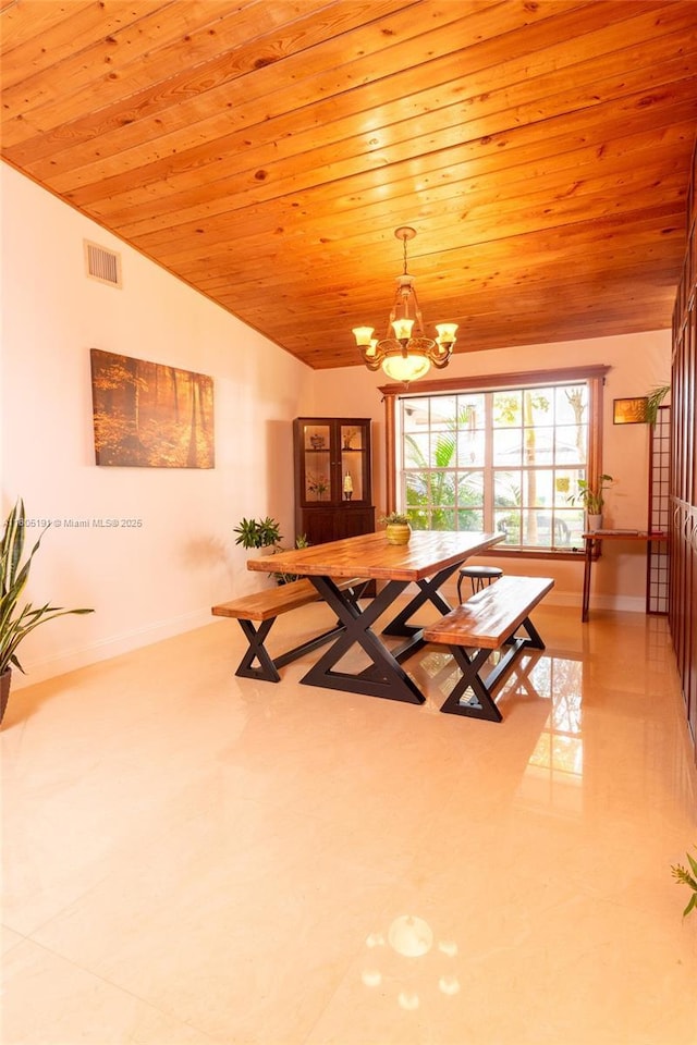 15332 SW 142nd Ter, Miami, FL 33196 - tiled dining room featuring wood ceiling, a chandelier, and lofted ceiling