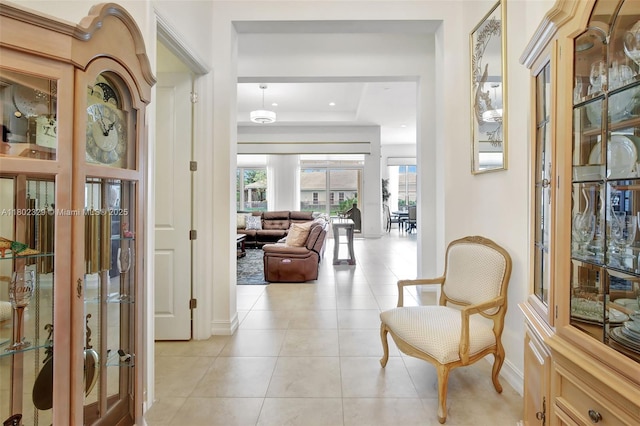 5474 S Sterling Ranch Cir, Davie, FL 33314 - foyer with healthy amount of natural light, baseboards, light tile patterned floors, and a tray ceiling