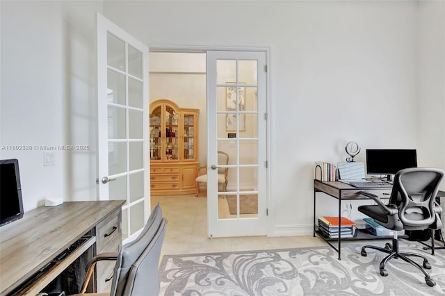 5474 S Sterling Ranch Cir, Davie, FL 33314 - office with french doors, light tile patterned floors, and baseboards