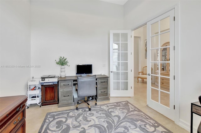 5474 S Sterling Ranch Cir, Davie, FL 33314 - home office with french doors and light tile patterned flooring