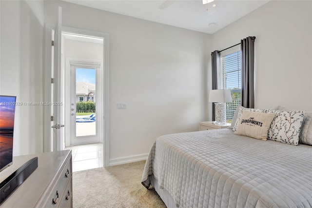5474 S Sterling Ranch Cir, Davie, FL 33314 - bedroom with carpet flooring, access to exterior, baseboards, and ceiling fan