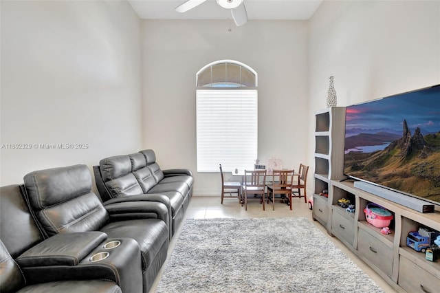 5474 S Sterling Ranch Cir, Davie, FL 33314 - living area featuring ceiling fan and light tile patterned floors