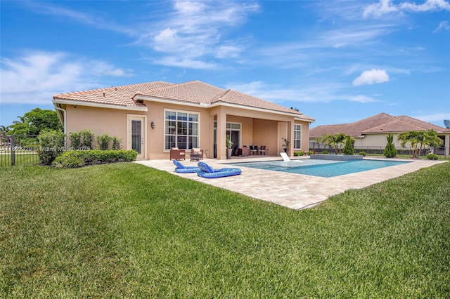 5474 S Sterling Ranch Cir, Davie, FL 33314 - rear view of property with stucco siding, a patio area, a tiled roof, and an outdoor hangout area