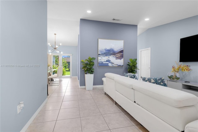 22041 SW 127th Ct, Miami, FL 33170 - living room with a chandelier, light tile patterned floors, recessed lighting, and baseboards