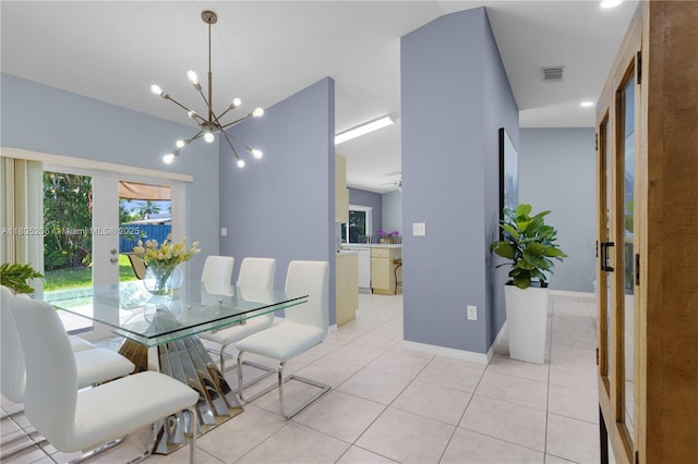 22041 SW 127th Ct, Miami, FL 33170 - dining room featuring light tile patterned floors, a chandelier, and baseboards