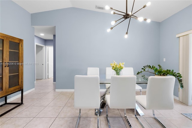 22041 SW 127th Ct, Miami, FL 33170 - dining area with light tile patterned floors, a chandelier, lofted ceiling, and baseboards
