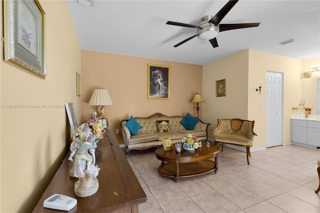 22041 SW 127th Ct, Miami, FL 33170 - living room with ceiling fan, light tile patterned floors, and baseboards