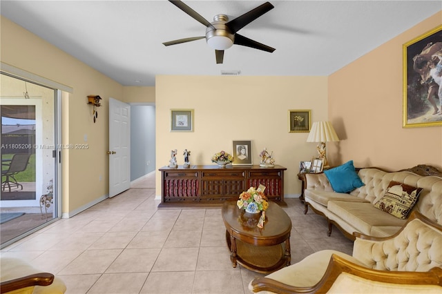 22041 SW 127th Ct, Miami, FL 33170 - living room with a ceiling fan, light tile patterned floors, and baseboards