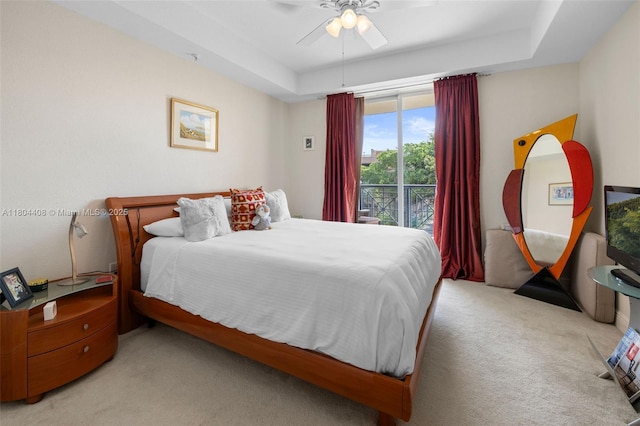 9021 SW 94th St Unit 306, Miami, FL 33176 - bedroom featuring carpet floors, access to outside, a raised ceiling, and a ceiling fan