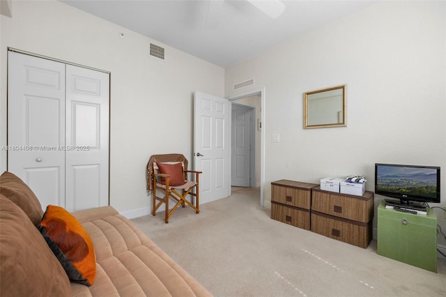 9021 SW 94th St Unit 306, Miami, FL 33176 - sitting room featuring light carpet, a ceiling fan, and baseboards