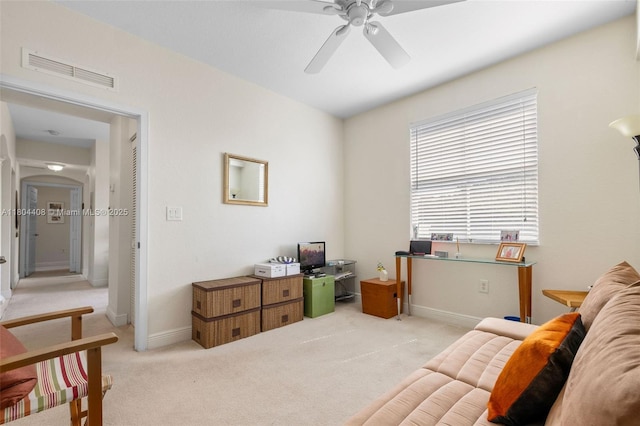 9021 SW 94th St Unit 306, Miami, FL 33176 - bedroom with light colored carpet, baseboards, arched walkways, and a ceiling fan