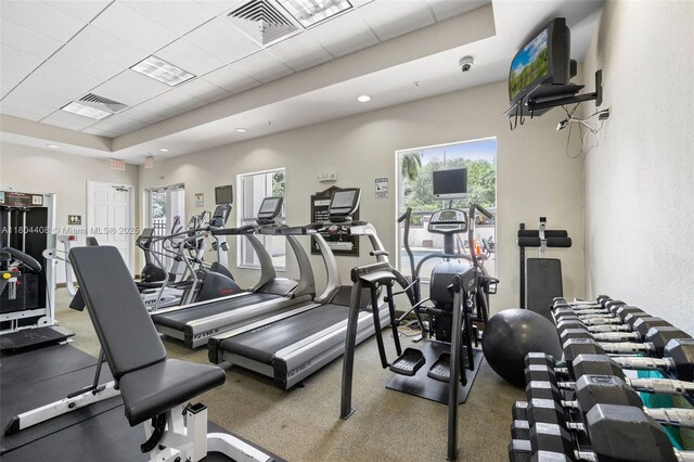 9021 SW 94th St Unit 306, Miami, FL 33176 - workout area with a tray ceiling and a drop ceiling