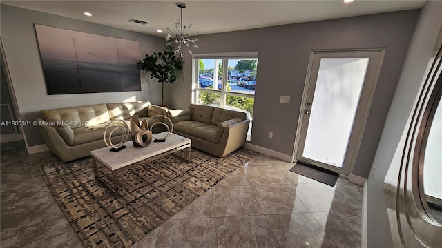 4651 SW 19th St, Fort Lauderdale, FL 33317 - living room featuring recessed lighting, baseboards, and a chandelier