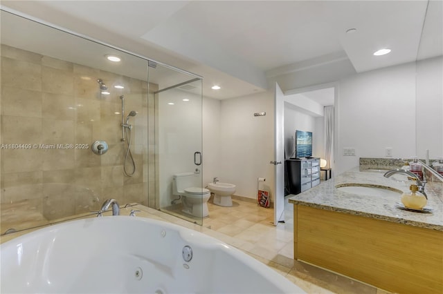 1830 S Ocean Dr Unit 3804, Hallandale Beach, FL 33009 - full bathroom with a bidet, a shower stall, a whirlpool tub, recessed lighting, and toilet
