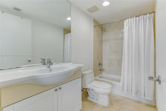 1830 S Ocean Dr Unit 3804, Hallandale Beach, FL 33009 - bathroom with toilet, tile patterned flooring, shower / bath combination with curtain, vanity, and recessed lighting