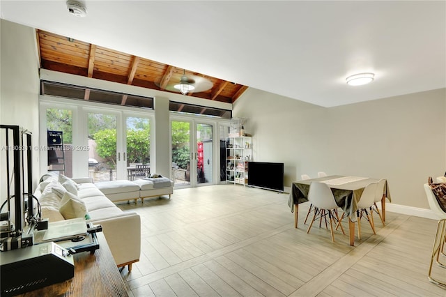 1033 NW 124th Ave, Pembroke Pines, FL 33026 - living room with healthy amount of natural light, french doors, wood ceiling, and light wood-style floors